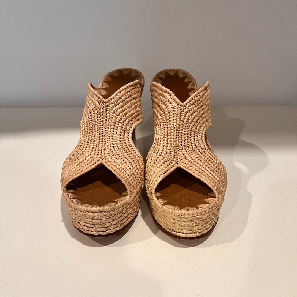 Carrie Forbes Lina Raffia Wedge Slides Sz 38 platform wedge mule